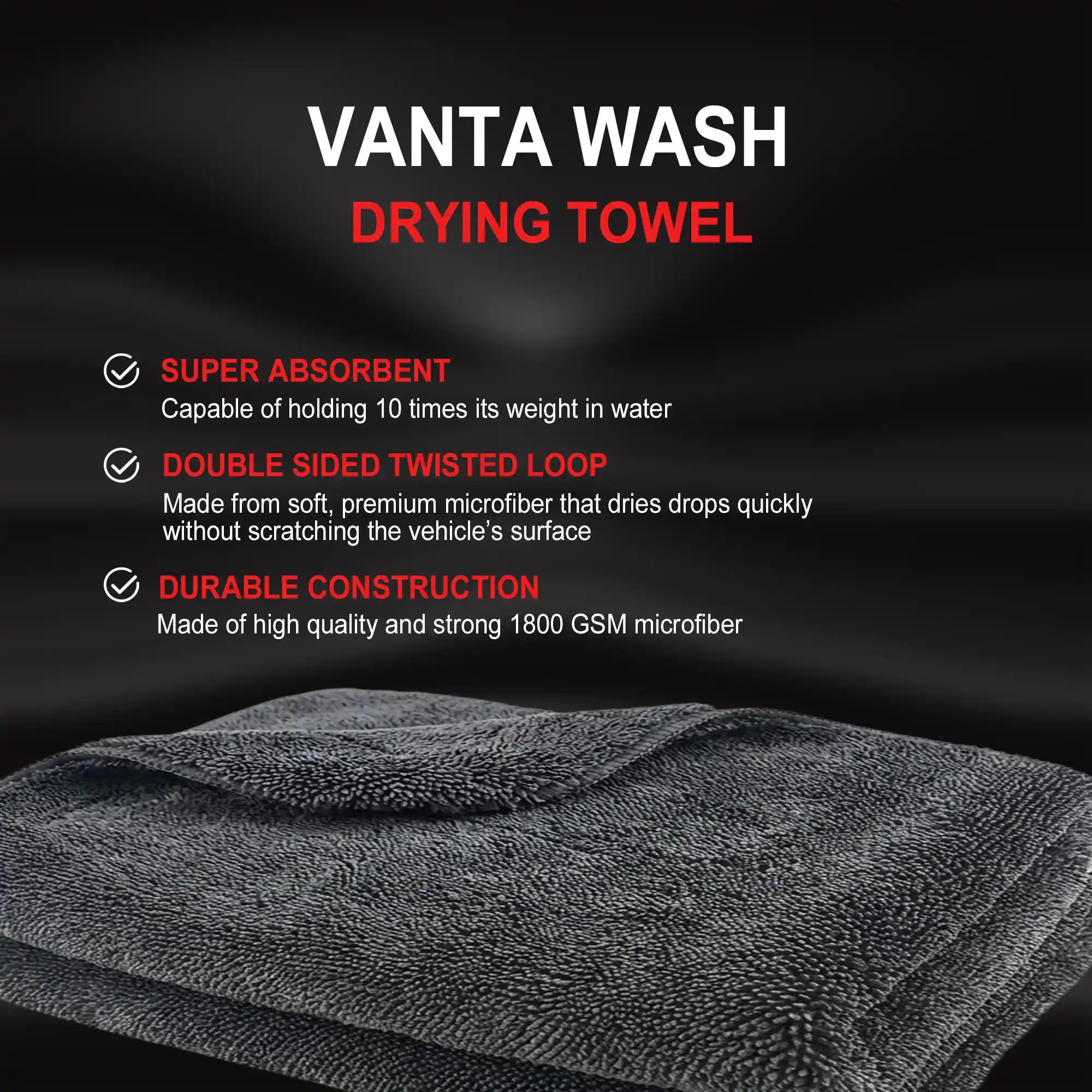 Vanta Wash Elite 1800 GSM Premium Drying Towel