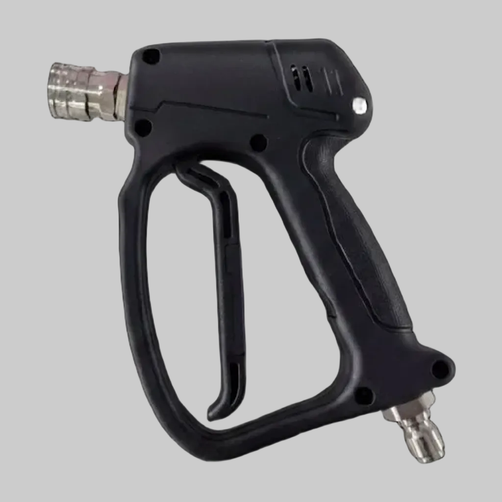 Black high-pressure washer gun on a white background