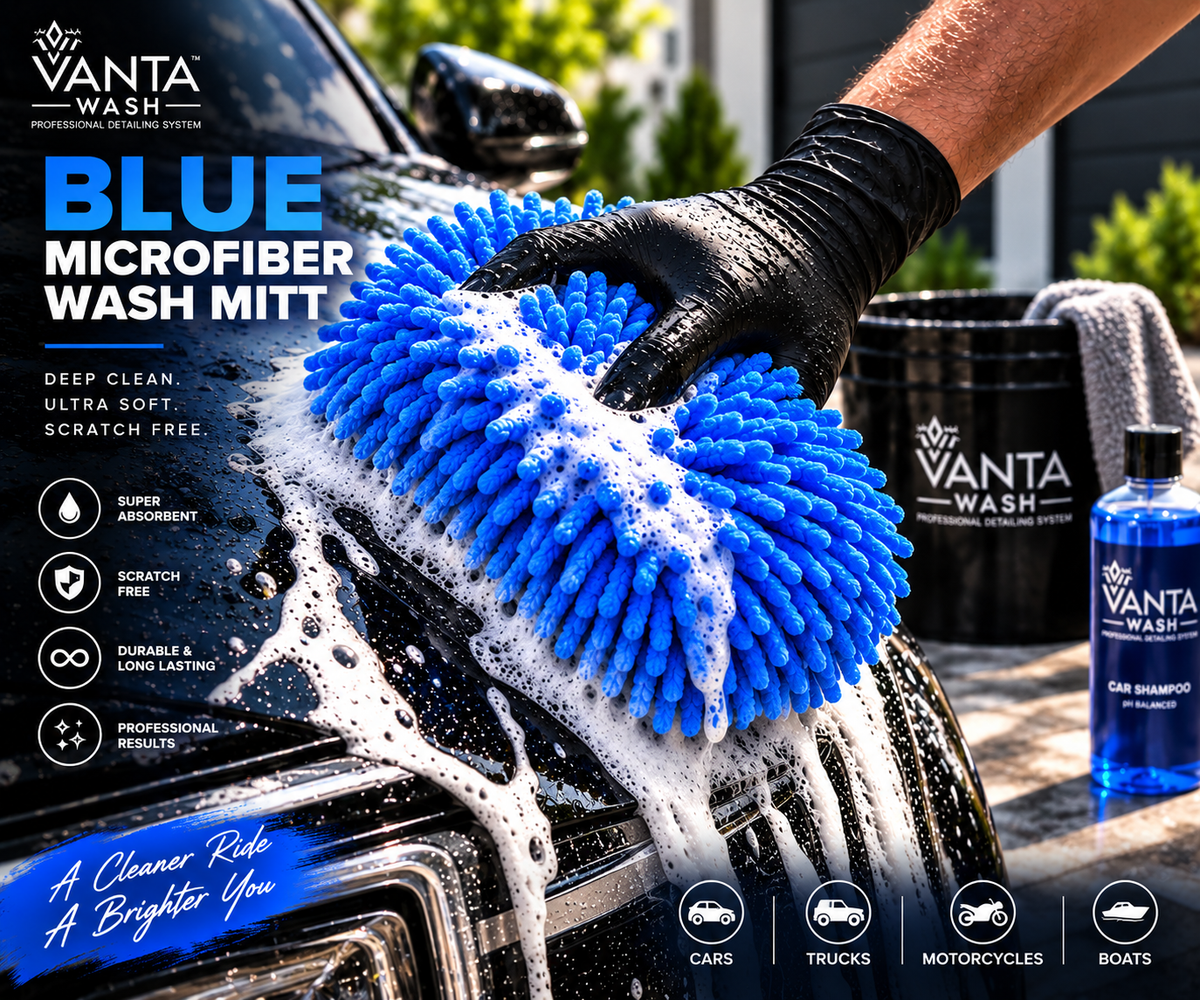 Blue Chenille Wash Mitt | Scratch-Free Car Wash