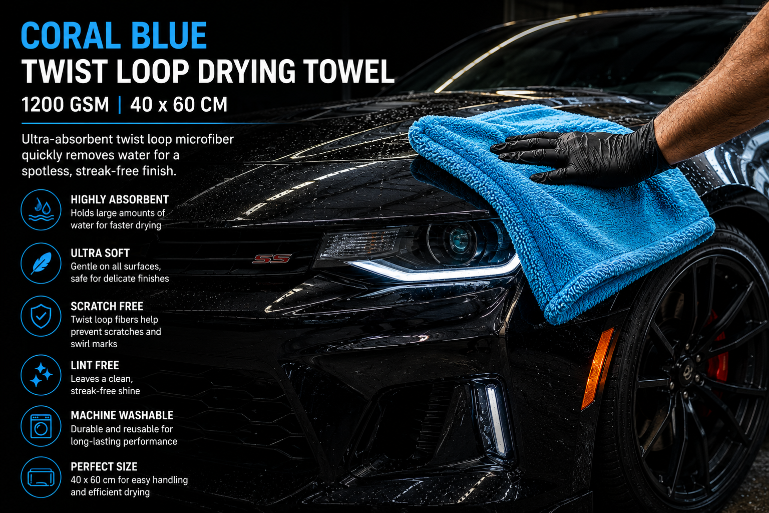 Coral Blue Twist Loop 1200 gsm 40*60cm Drying Towel